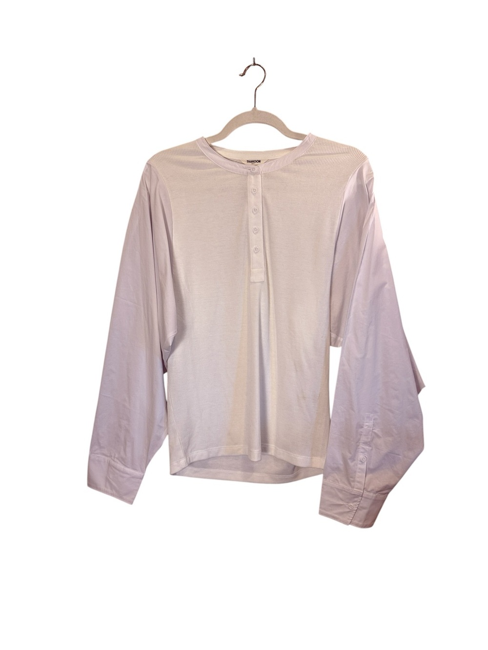 Thakoon Women’s Mixed Media Long Sleeve White Henley Top sz L